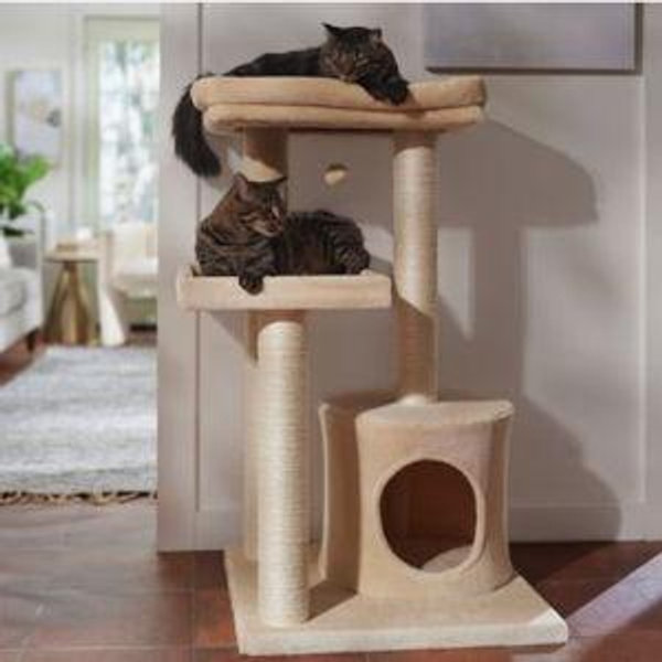 FRISCO 42-in Heavy Duty Faux Fur Cat Tree & Condo, Cream