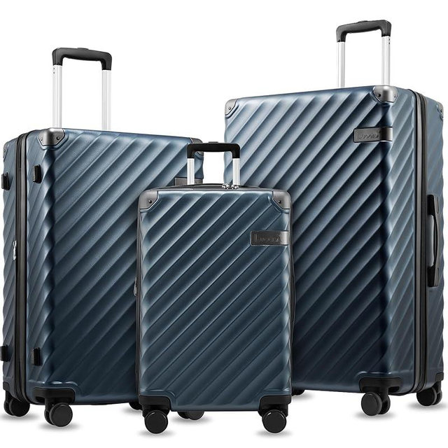 3 Piece Set Luggage with Spinner Wheels, KVC Polycarbonate Expandable Hard Shell Suitcase (EX-Core, Navy, 3 Piece Sets)