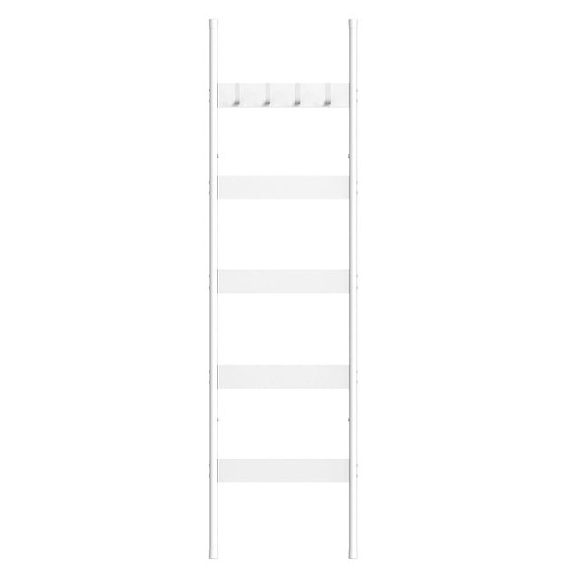 HOOBRO Blanket Ladder, 5-Tier Towel Rack with Hooks, Wall-Leaning Blanket Rack, Decorative Display Ladder Shelf, for Scarves, Industrial, Living Room, Bedroom, White WW52CJ01