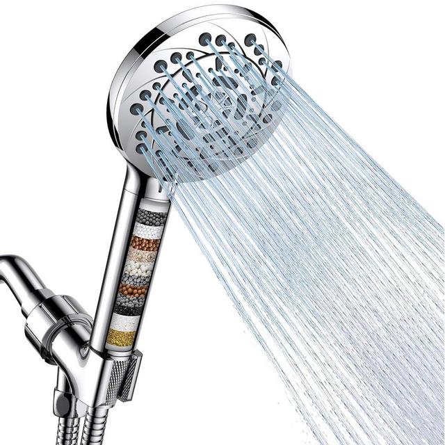 Vatex Filtered Shower Head with Handheld, High Pressure 5 Spray Modes Showerhead with Hose, Bracket and 15 Stages Water Softener Filters Beads for Hard Water Remove Chlorine and Harmful Substance