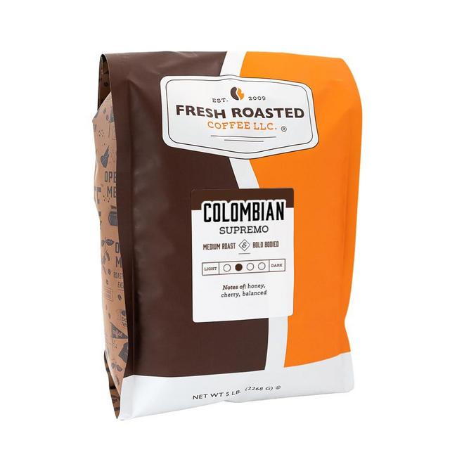 Fresh Roasted Coffee,100% Colombian Supremo, 5 lb (80 oz), Medium Roast, Kosher, Whole Bean