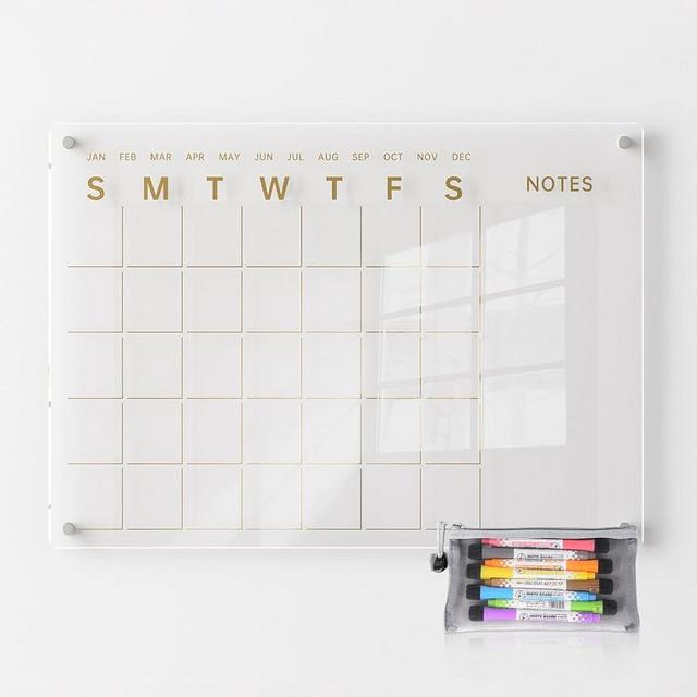 28x20 Acrylic Wall Calendar with Gold Print - Large Dry Erase Planner, 8 Markers, Eraser & Mounting Kit - Elegant for Home, Office, Classroom