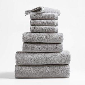 Organic Turkish Cotton White Towels, Set of 8, Grey