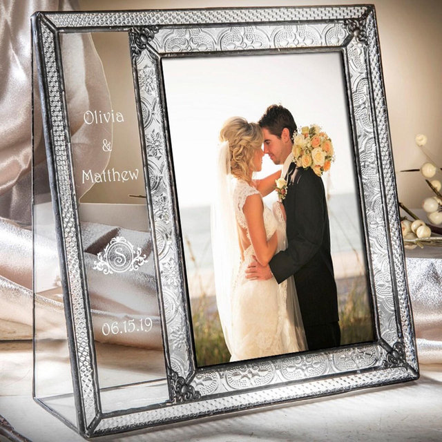 Engraved Wedding Picture Frame Gift - Stained Glass Clear 4x6 or 5x7
