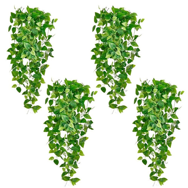 Fake Hanging Plants Vines(4pcs) for Room Decor, Artificial Ivy Greenery Garlands for Home Bedroom Living Aesthetic Kitchen Office Wall Patio Bookshelf,Indoor,Outdoor Farmhouse Decorations(No Basket)