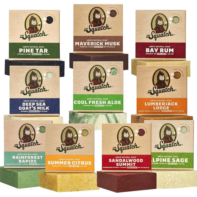 Dr. Squatch Natural Men’s Bar Soap - Cold Process Body Soap Bar with Natural Oils - Gifts for Men - Summer Citrus, Lumberjack Lodge, Maverick Musk, Rainforest Rapids & more (5 oz, 10-Pack)