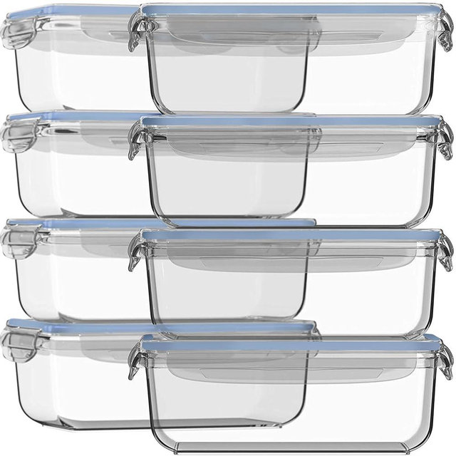 Razab 16 Pc (Set of 8) 30 Oz Glass Meal Prep Containers with Lids, Airtight Large Glass Food Storage Containers, Reusable Leak Proof BPA Free, Freezer to Oven and Dishwasher Safe