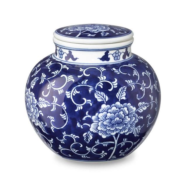 Scroll Motif Petite Ginger Jar, Blue & White