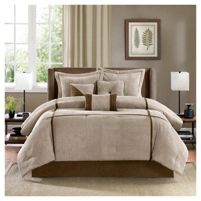 Caldwell 7 Piece Corduroy Comforter Set - Tan : Madison Park, Plush Bedding Ensemble