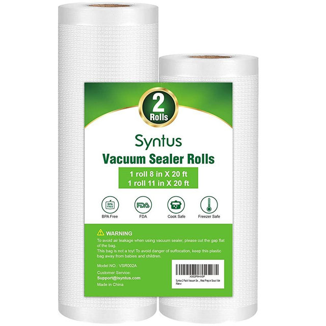 Syntus Vacuum Sealer Bags, 2 Pack 1 Roll 11" x 20' and 1 Roll 8" x 20' Commercial Grade Food Saver Bag Rolls, Food Vac Bags for Storage, Meal Prep or Sous Vide