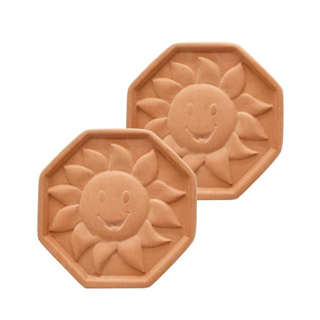 LONGTEAM 2 Pack Terracotta Brown Sugar Saver and Softener Disc with Elegant Sun Design, Multiple Uses for Food Storage Containers, Reusable and Food Safe (2 Pack Sun)