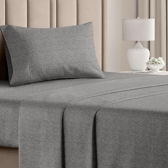 Twin Size Sheet Set - Breathable & Cooling Sheets - Softer Than Jersey Cotton - Same Look as Jersey Knit Sheets & T-Shirt Sheets - Deep Pockets - 3 Piece Set - Wrinkle Free - Heathered Grey – 4PC