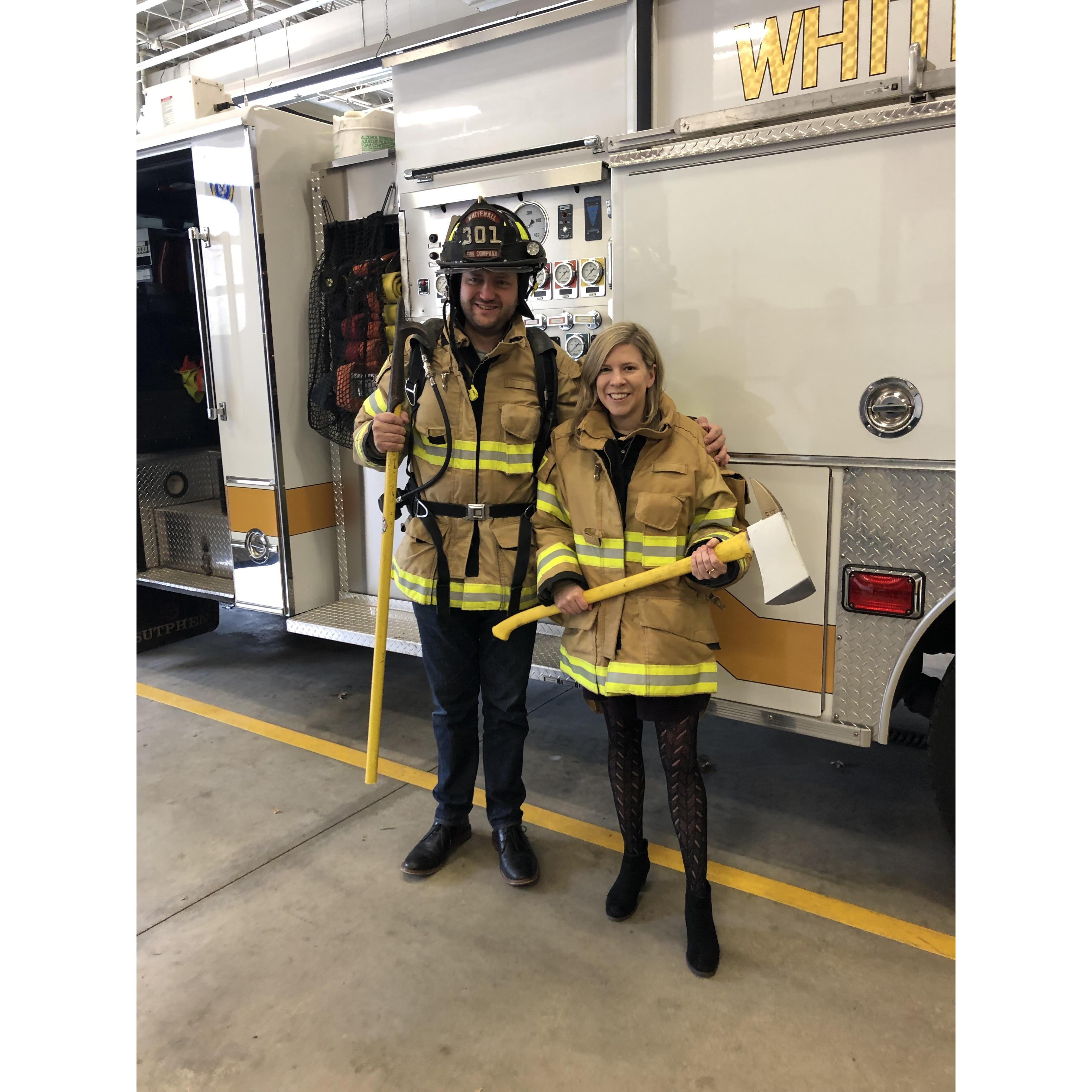 Thanks to Rob, we got to try on some fire fighting gear