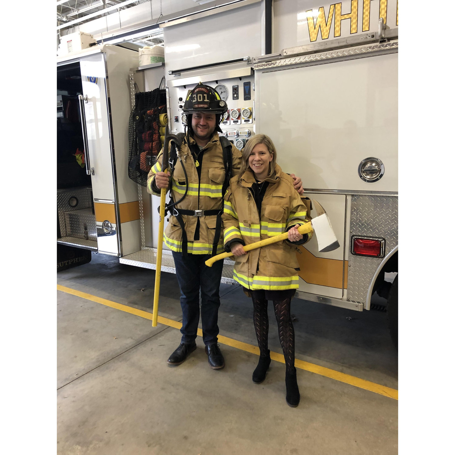Thanks to Rob, we got to try on some fire fighting gear