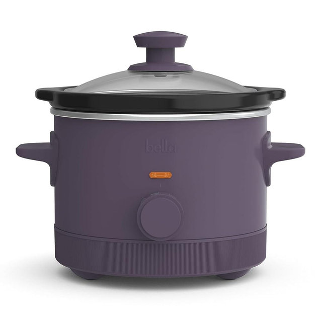 bella 1.5 Qt Slow Cooker with 3 Heat Manual Control, EverGood™ Ceramic Nonstick Coating, Dishwasher Safe Stoneware Pot and Tempered Glass Lid, Tangle Free Cord Wrap & Cool Touch Handles, Plum
