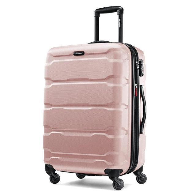 Samsonite Omni PC Hardside Expandable Luggage with Spinner Wheels, Checked 24-Inch, Pink