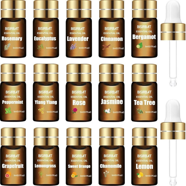 BISIRBAT 15 PCS Essential Oil Set for diffusers for Home -for Aromatherapy, Humidifiers, Air Freshening, Massage (15 x 5ml)