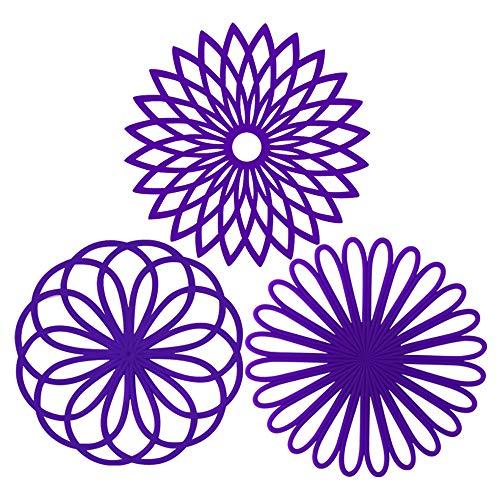 ME.FAN 3 Set Silicone Multi-Use Flower Trivet Mat - Premium Quality Insulated Flexible Durable Non Slip Coasters Hot Pads Deep Purple