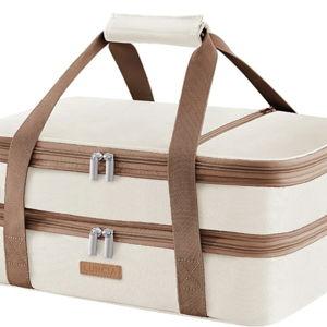 LUNCIA Double Decker Insulated Casserole Carrier for Hot or Cold Food, Lasagna Lugger Tote for Potluck Parties/Picnic/Cookouts, Fits 9"×13" Baking Dish, Cream