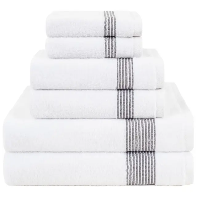 American Soft Linen Pleated Collection 100% Combed Cotton Luxury 6 Piece Towel Set, Zero Twist Ultra Soft and Plush Towels for Bathroom