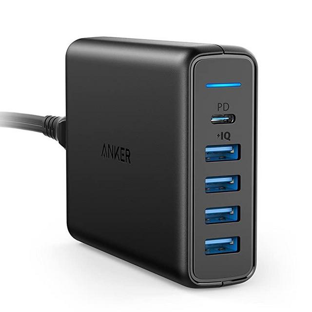 USB C Wall Charger, Anker Premium 60W 5-Port Desktop Charger with One 30W Power Delivery Port for MacBook Air 2018, Ipad Pro 2018, S10, and 4 Poweriq Ports for iPhone Xs/Max/XR/X/8, S9/S8 and More