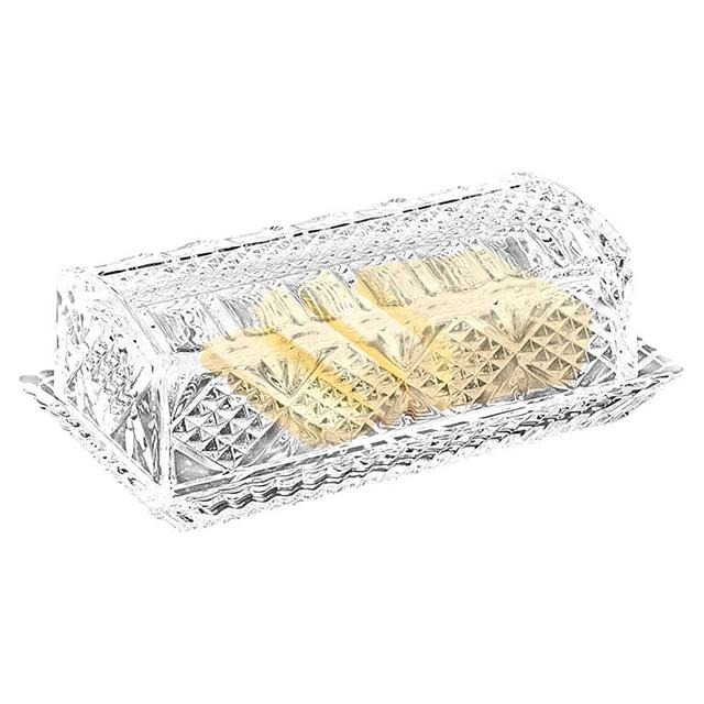 Large Deep Danish Crystal Covered Butter Dish Butter keeper Well Sealed to Keep Butter Soft Beautiful Decorative Design and Antique Look 7" x 3.75" x 2.75"
