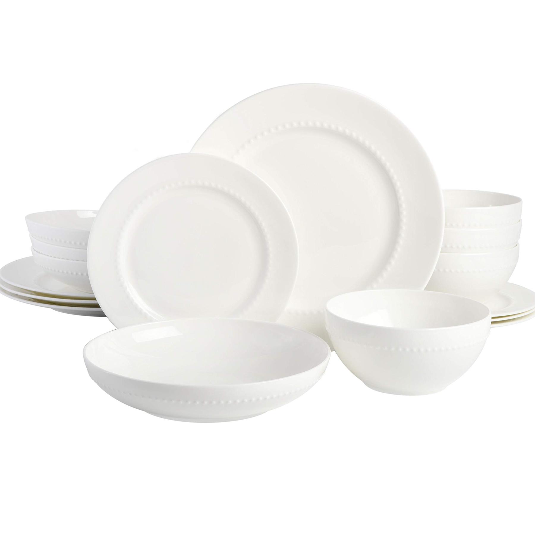 Gibson Elite 99846.16RM Embossed Bone China 16 PIece Double Bowl Dinnerware Set White