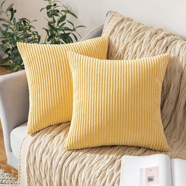 MIULEE Pack of 2 Corduroy Soft Soild Decorative Square Throw Pillow Covers Set Cushion Cases Pillowcases for Sofa Bedroom Car 18 x 18 Inch 45 x 45 Cm Bright Yellow