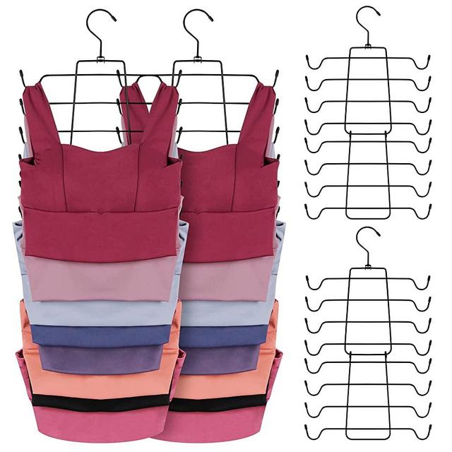 ZEDODIER Tank Tops Hangers，Bra Hanger 4 Pack Metal Space Saving Hanger Bra Tank Top Holder Closet Organizer for Tank Tops, Bras, Camisoles, Scarfs or Belts, Black