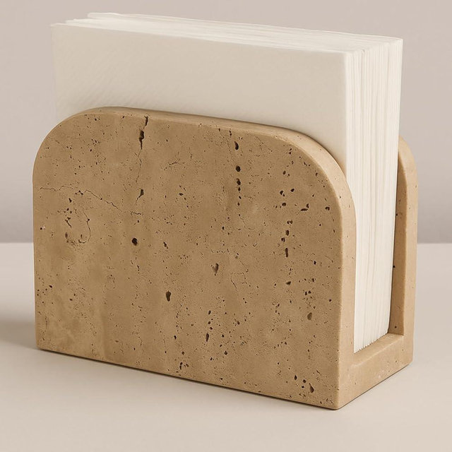 LemonRoad Travertine Napkin Holder for Table Stone Napkin Dispenser for Kitchen Dining Room Table Home Decorative Tissue Paper Holders Farmhouse Countertop Organizer, 5.5 x 2.5 x 4 Inches