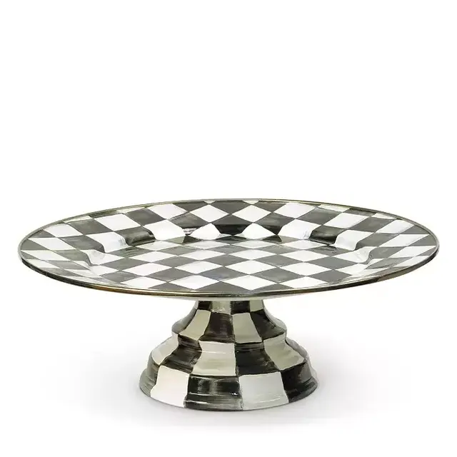 Courtly Check Enamel Pedestal Platter - Large