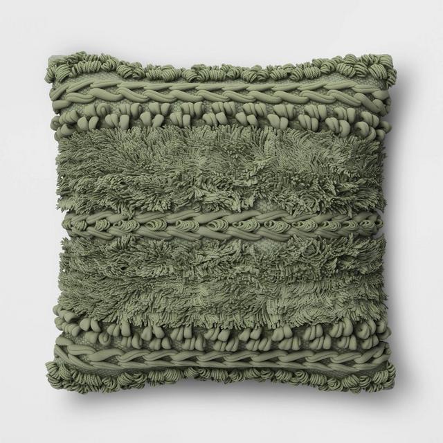 Tufted and Braided Striped Square Throw Pillow Moss Green - Threshold™