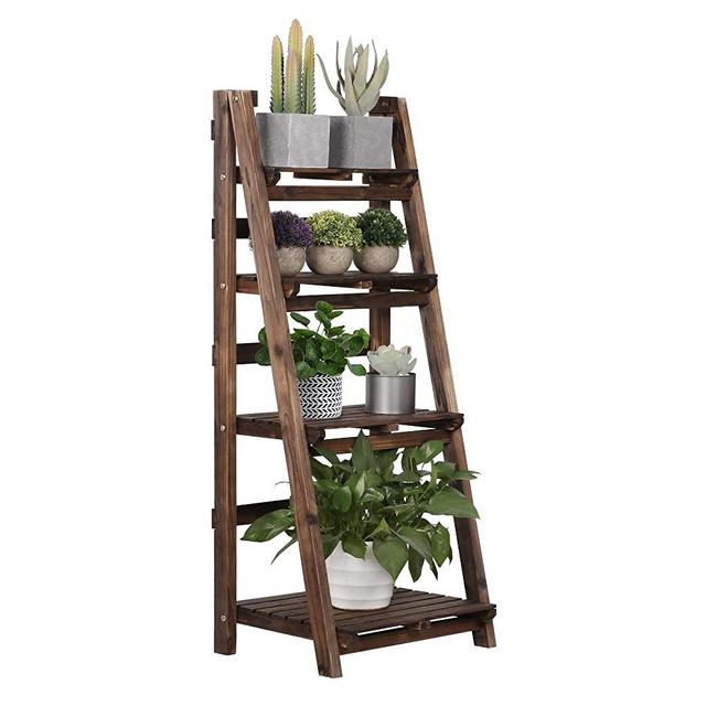 Yaheetech 4-Tier Foldable Wooden Ladder Shelf Plant Flower Ladder Shelf Stand Rack Decorative Ladder Book Magazine Holder Storage
