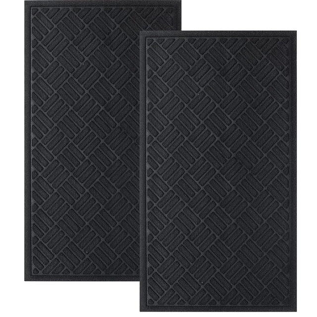 MATALL Front Door Mat 2 Pack Indoor and Outdoor Welcome Mat, Absorbent and Drain Away Water Heavy Duty Entryway Doormat for Front Back Doors, Laundry Rooms, Mudrooms and More, 29.5x17.5IN(Black)