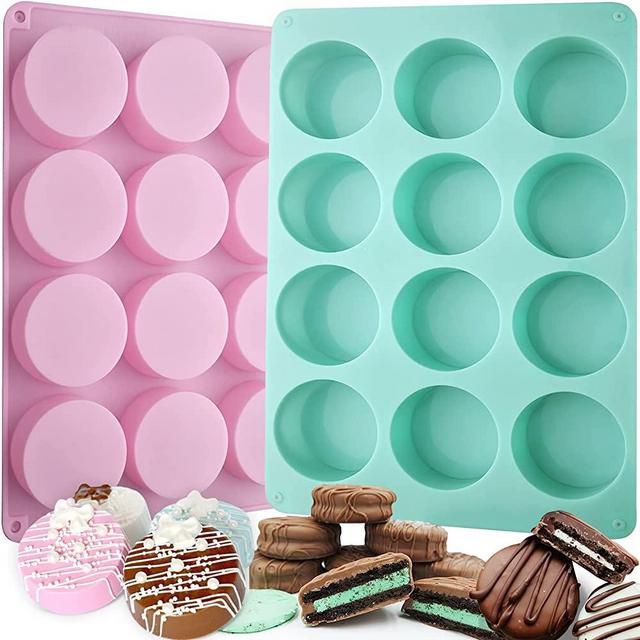 Actvty Round Chocolate Cookie Molds, New Size 12-Cavity Cylinder Chocolate Cover Cookie Silicone Molds for Candy Mini Cakes Jelly Baking（2 Pack）