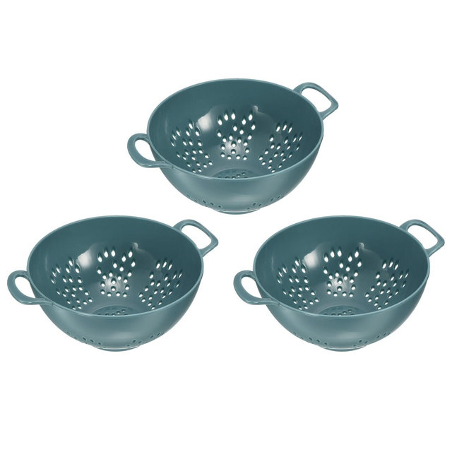 Unique Bargains Vegetable Fruit Kitchen Drain Sieve Plastic Colander 3 Pcs Light Blue