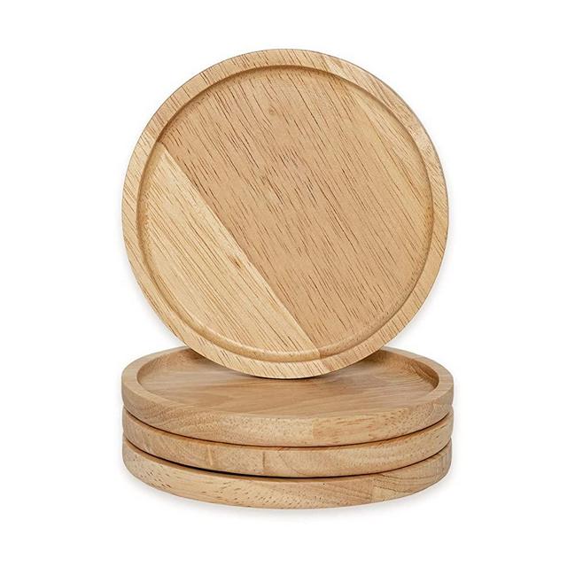 Goodsdeco Coasters for Cups, Set of 4 Coasters for Drinks Made of Wood, Natural Wood Round Tea Coaster, Decorative for Kitchen Dining Table (Round-4pcs)