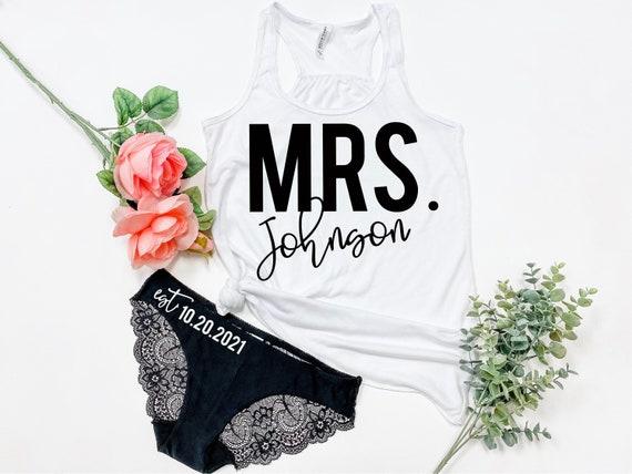 Mrs. Gift Set Panties and Tank Top - Personalized Mrs Shirt - Lace Panties Bride - Honeymoon shirt - Bridal Shower Gift - Wedding Gift
