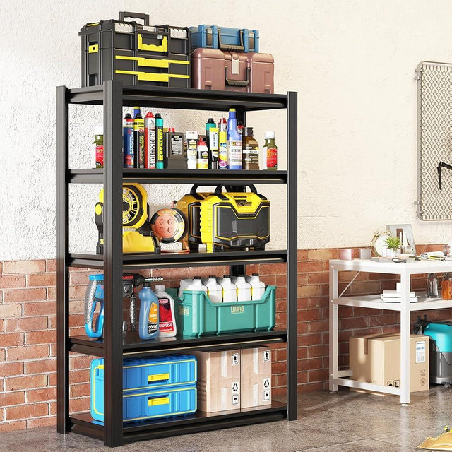 mysteeldepot 62" H Garage Shelving, Heavy Duty Storage Shelves, Garage Storage Shelves, Adjustable 5 Tier Metal Shelving Unit, Utility Shelves for Warehouse Backyard, 62" H×27.6" W×12" D