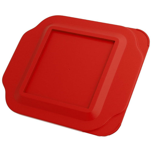 Replacement Lid fits Pyrex 2-Quart 8" x 8" Glass Baking Dish #222, Compatible with Lid #222-PC, Food Storage Container Cover with Flush Tab Handles (Red)