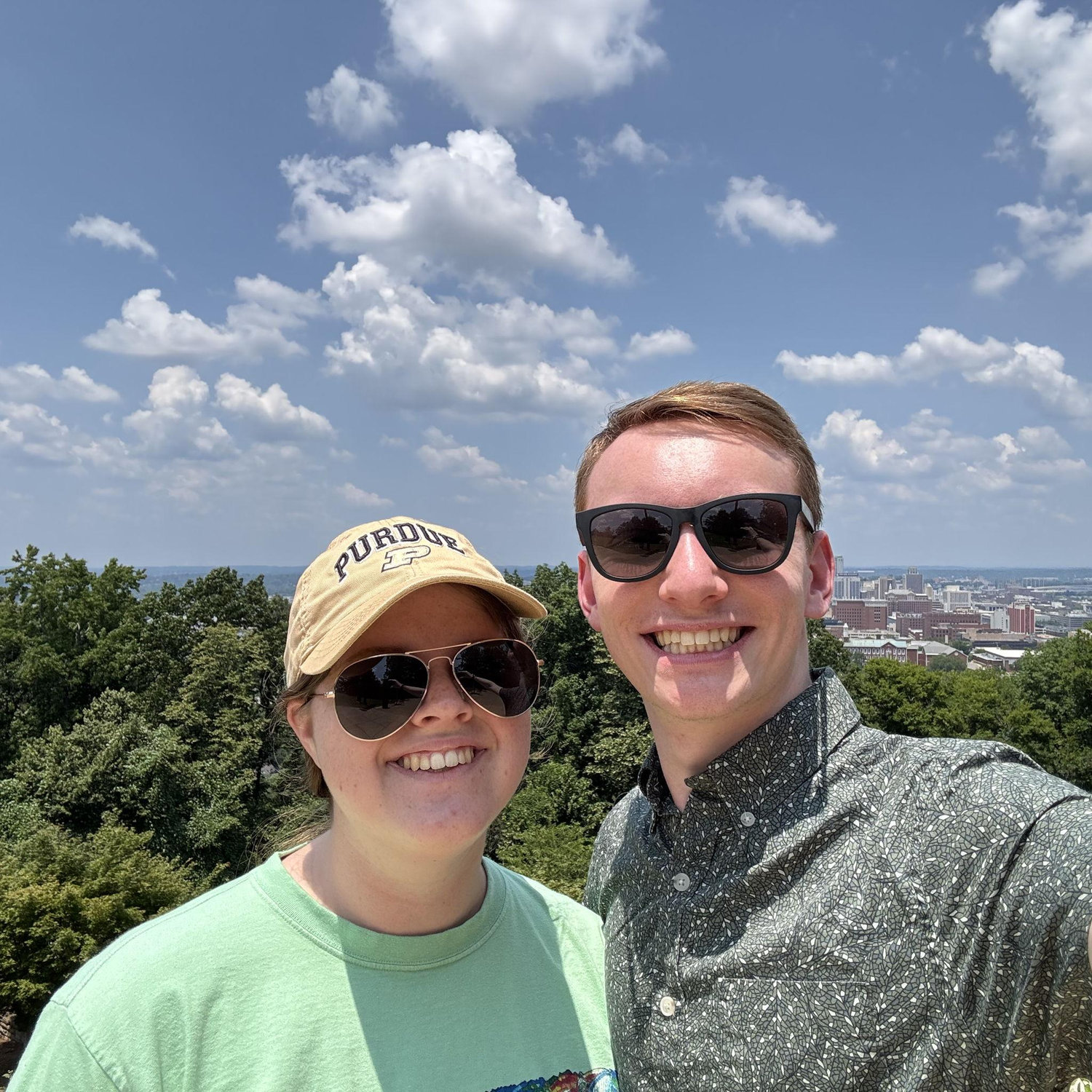 Alex came to visit Camille in Huntsville. They did a day trip down to Birmingham (pictured in the background) to visit Alex's hometown!
