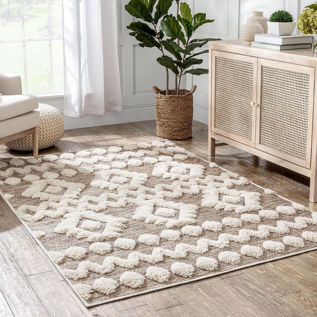 Well Woven Bellagio Chiara Tribal Moroccan Beige High-Low Flat-Weave 5'3 x 7'3 Area Rug