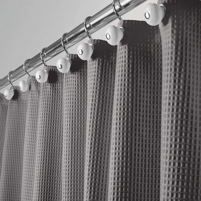 mDesign Hotel Quality Polyester/Cotton Blend Fabric Shower Curtain with Waffle Weave and Rust-Resistant Metal Grommets for Bathroom Showers and Bathtubs - 72 x 72 - Gray