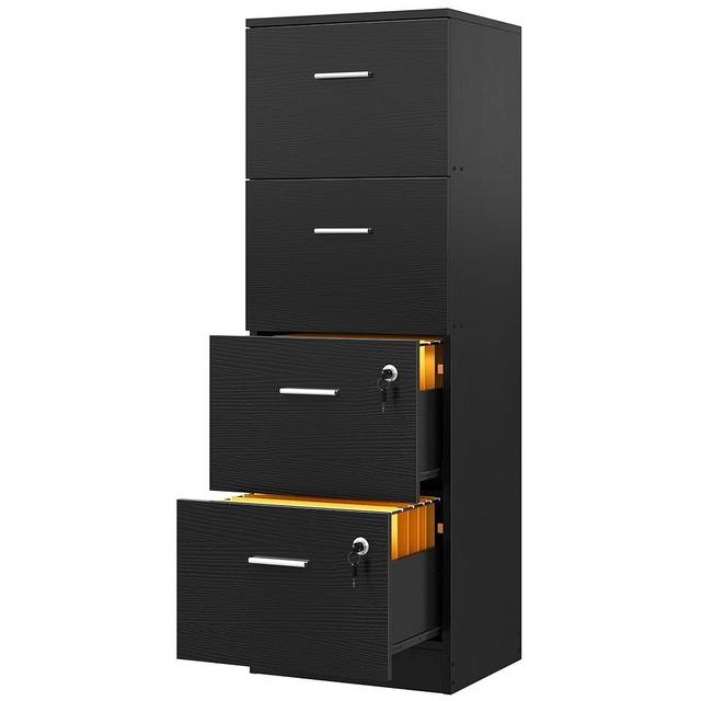 DWVO 4-Drawer File Cabinet with Lock, Filing Cabinet for Letter A4-Sized Files, Upgraded, Black