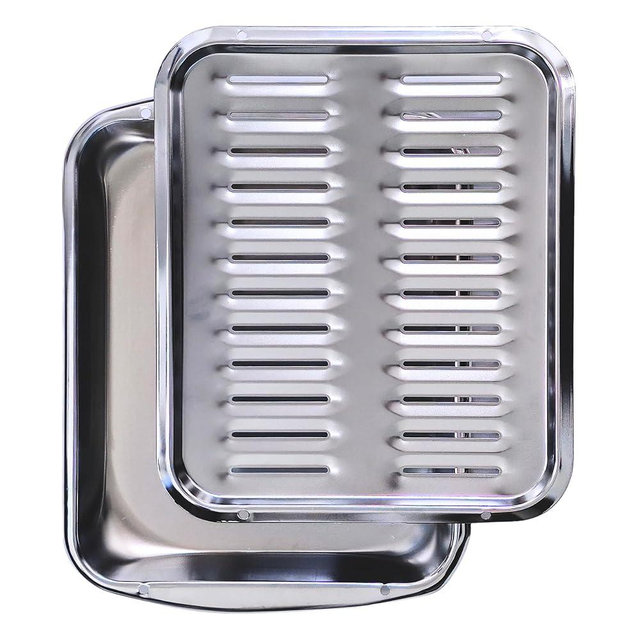 Broiler Pan for Oven 16” x 13” - Broiling Pan for Oven With Rack Withstands High Heat - Drip Tray Drains Fat and Circulates Heat - Broil and Grill Perfectly With Our Heavy Duty Broiler Pans (Silver)