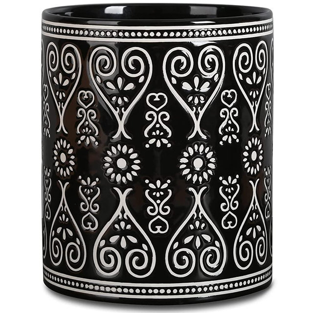 Delpnana Ceramic Utensil Holder for Kitchen Counter - Large Black Utensil Crock for Countertop Organization - Modern Farmhouse Decor Kitchen Accessories - Dishwasher Safe