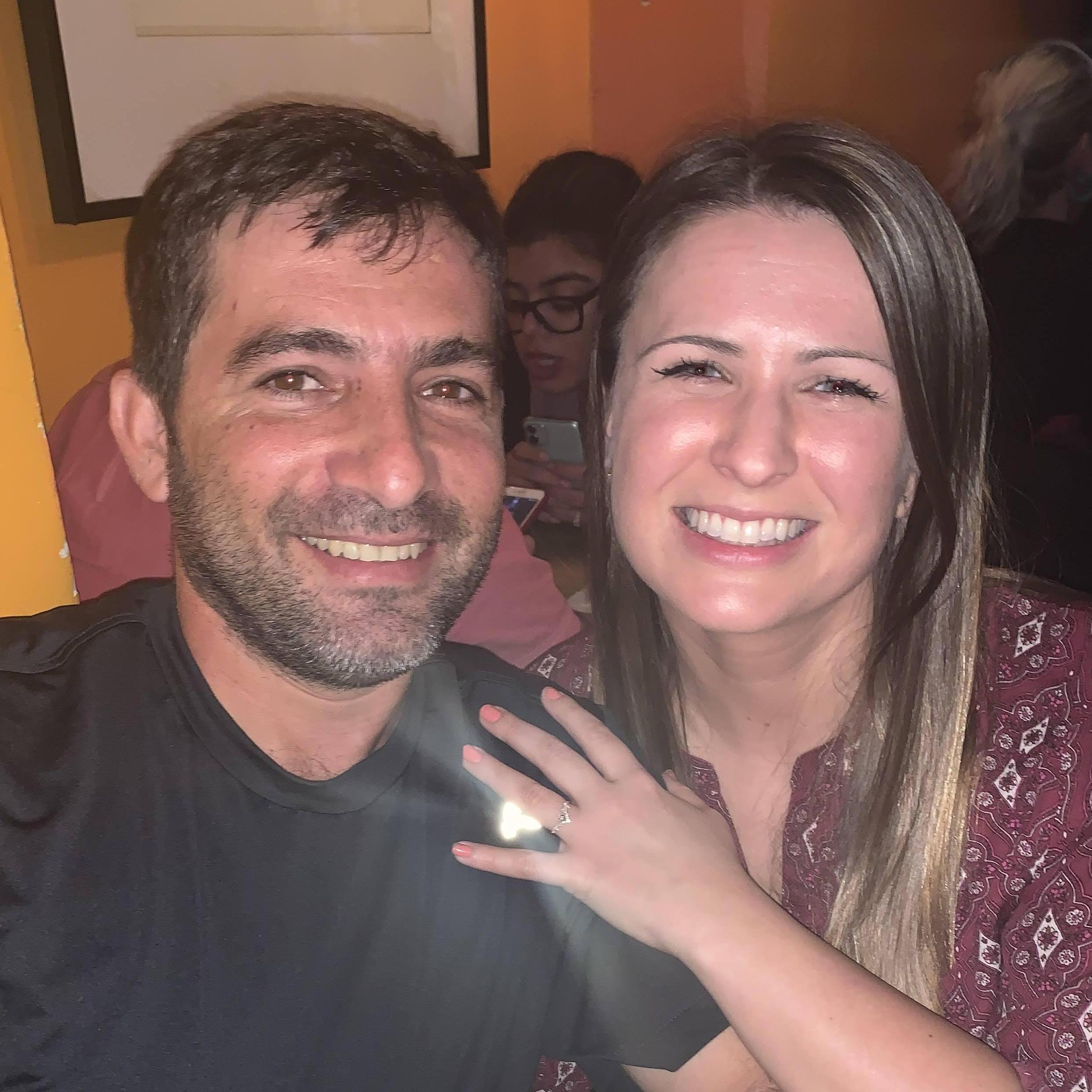 Rebecca and Dominic at dinner in D.C. shortly after their engagement