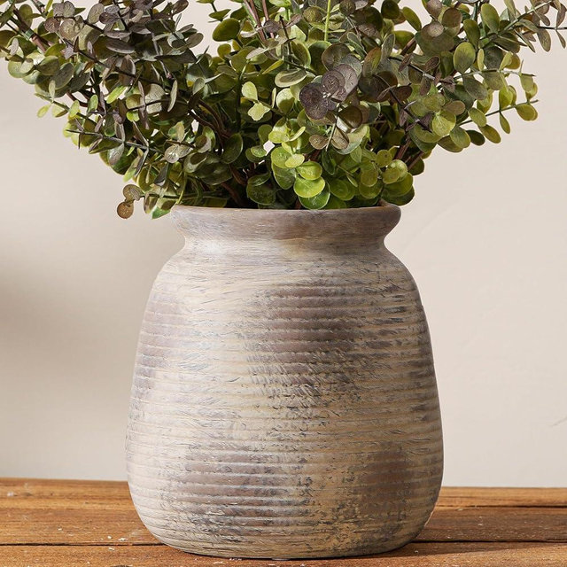 Ceramic Flower Vase, 7.48" Rustic Vases Home Decor Farmhouse Vintage Pampas Decorative Pottery Clay Vases for Table Living Room Bookshelf Entryway Kitchen Bathroom Bedroom
