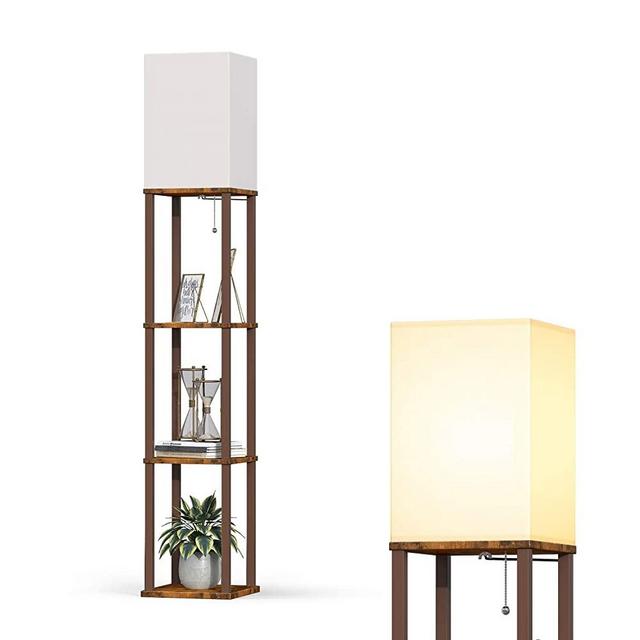 Addlon LED Modern Shelf Floor Lamp with White Lamp Shade and LED Bulb - Display Shelves Floor Lamps for Living Room Bedroom and Office - Vintage