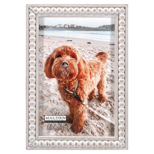 Malden International Designs 4x6 inch Beaded Tabletop and Wall Picture Frame Whitewashed Natural Color